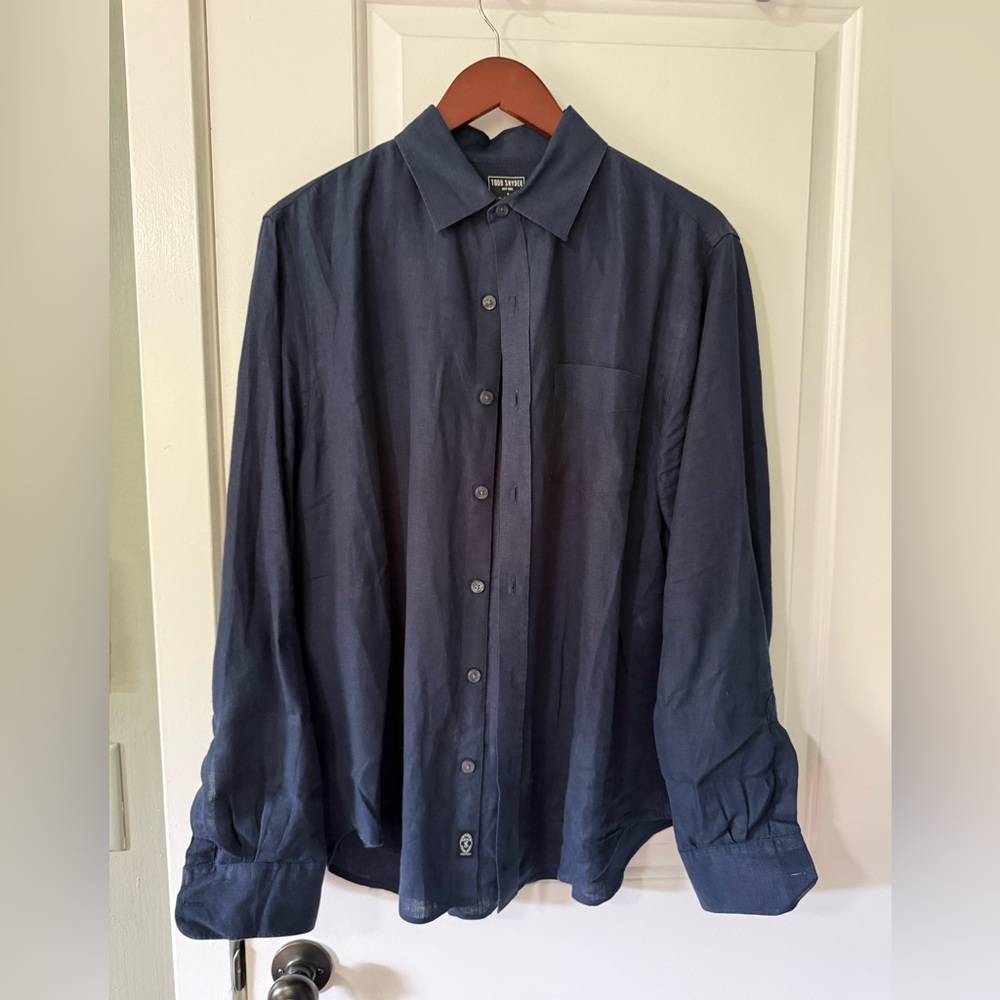 Todd Snyder Deep Blue linen Casual Button Down Shirt